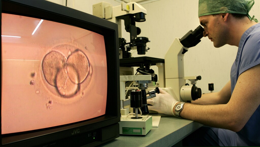 A doctor at the Alma Res fertility clinic in Rome works prepares eggs and sperm for an attempt at artificial insemination, June 7. [Italians will vote this weekend on a referendum that, if passed, would significantly change a controversial fertility law that has shattered traditional political alliances and prompted the new Pope Benedict to wade into the fray. The referendum aims to relax the law, one of the most restrictive in Europe.] Picture taken June 7. - RTXNJA2