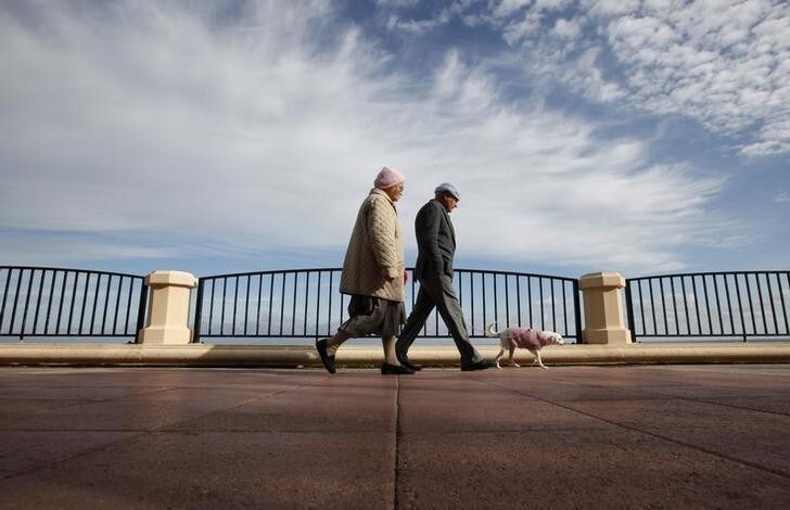 An elderly couple walk their dog along the promenade in Sliema, outside Valletta December 30, 2010. REUTERS/Darrin Zammit Lupi (MALTA - Tags: SOCIETY ANIMALS IMAGES OF THE DAY) MALTA OUT. NO COMMERCIAL OR EDITORIAL SALES IN MALTA