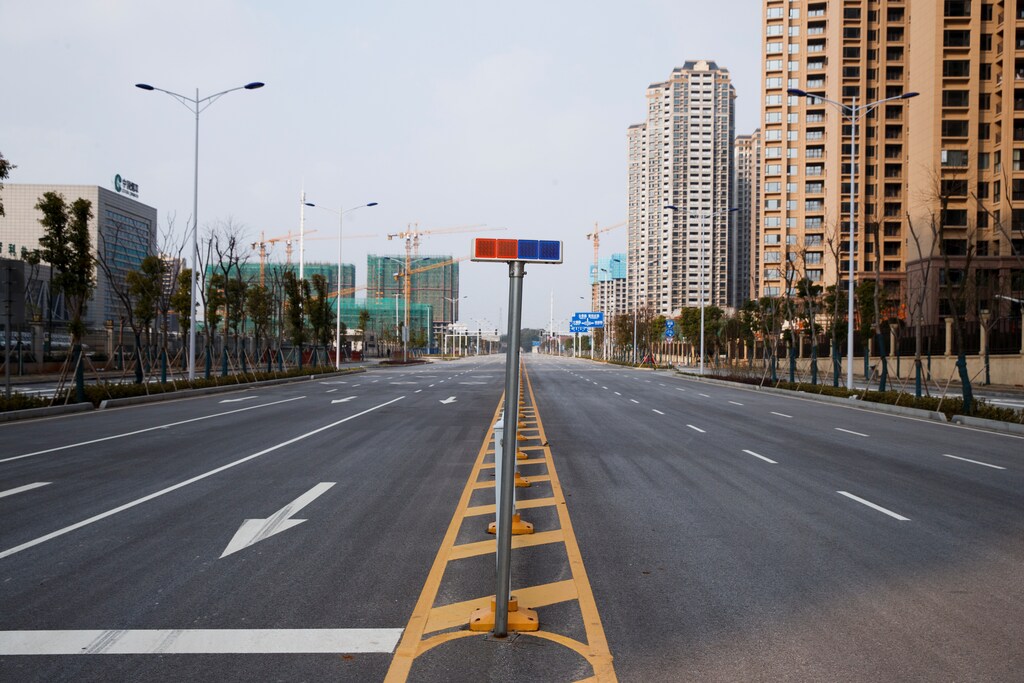 An empty street is seen in Yueyang, Hunan Province, near the border to Hubei Province, which is under partial lockdown after an outbreak of a new coronavirus, in China January 28, 2020.