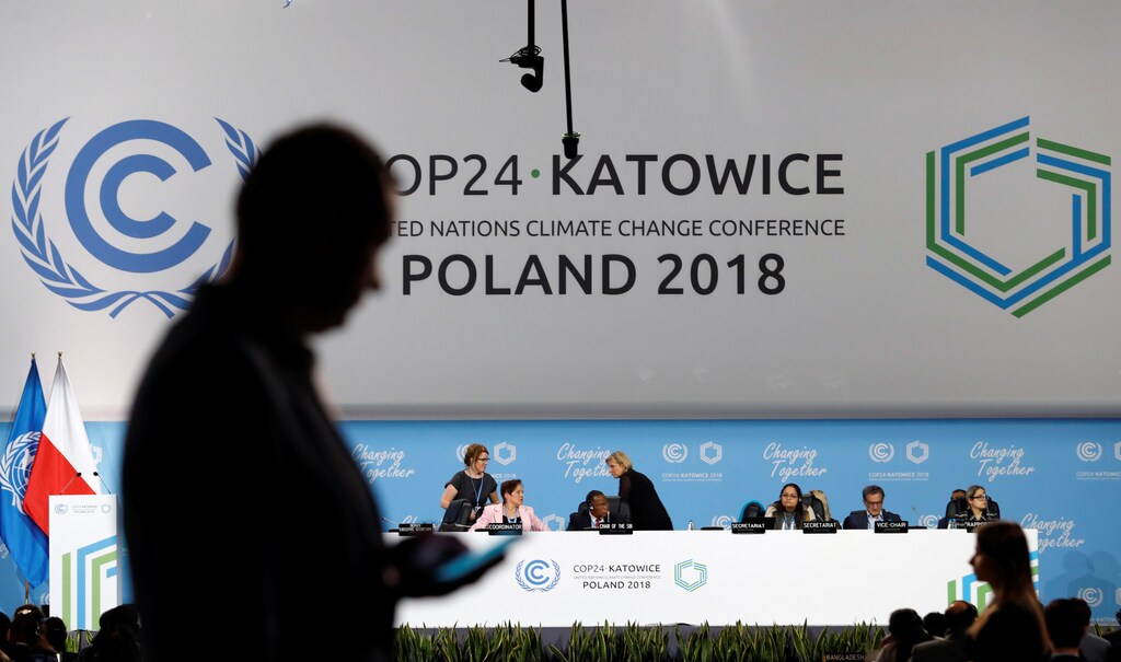 A participant's shilouette is seen during the COP24 UN Climate Change Conference 2018 in Katowice, Poland December 2, 2018. REUTERS/Kacper Pempel - RC1459FD03C0
