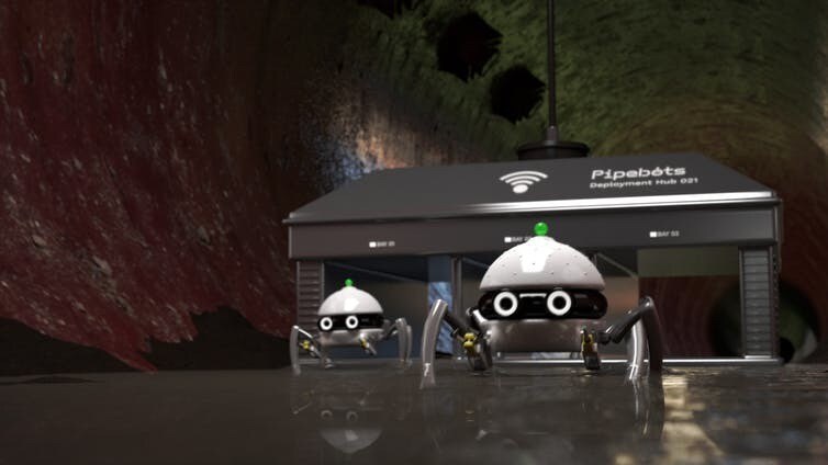 Computer generated image of a 'pipe bot' working in a sewer.