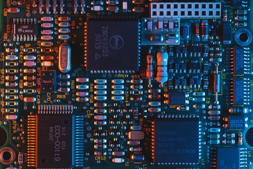 A computer motherboard.