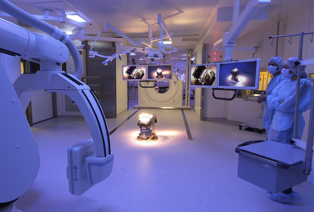 Technicians visit a new hybrid operating room of the IHU, Institute of Image-Guided Surgery in Strasbourg, France, September 29, 2016.