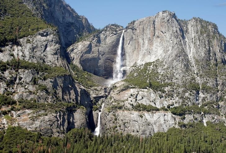 Yosemite Falls is seen from a helicopter carrying the press corps traveling with U.S. President Barack Obama in Yosemite National Park, California, U.S., June 19, 2016. REUTERS/Joshua Roberts