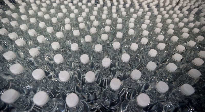 Plastic bottles of mineral water are seen on the bottling line at the Abatilles factory in Arcachon, France, October 10, 2018.