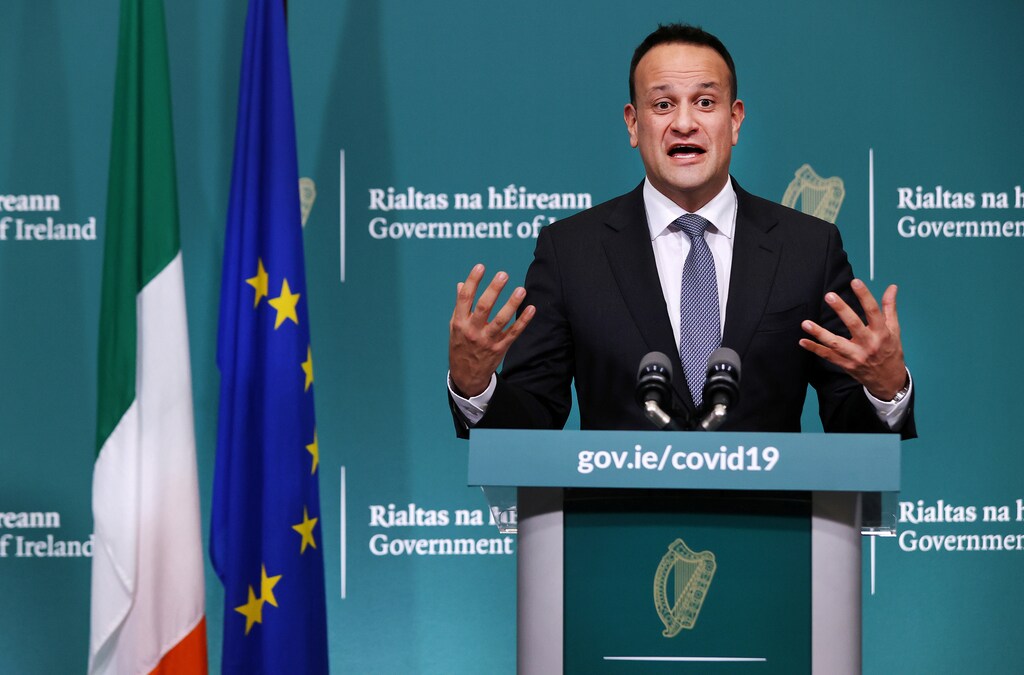 Ireland's Prime Minister Taoiseach Leo Varadkar speaks during a news conference on the ongoing situation with the coronavirus disease (COVID-19) at Government Buildings in Dublin, Ireland March 24, 2020. Steve Humphreys/Pool via REUTERS - RC2IQF9HW1NE