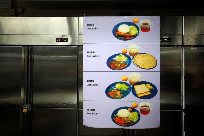 A diet menu is displayed inside the kitchen of Lai Chi Kok Reception Centre, a maximum security institution for detainees and judgement respited prisoners, in Hong Kong, China November 8, 2018. REUTERS/Bobby Yip - RC1C21AA15A0