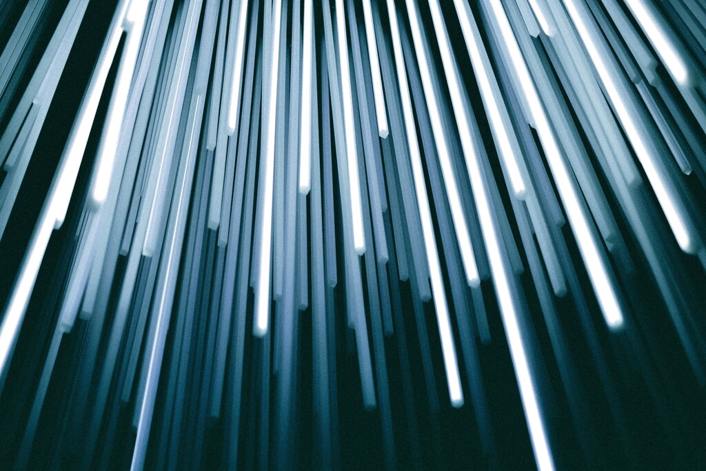 Many light fibers lined up next to each other.