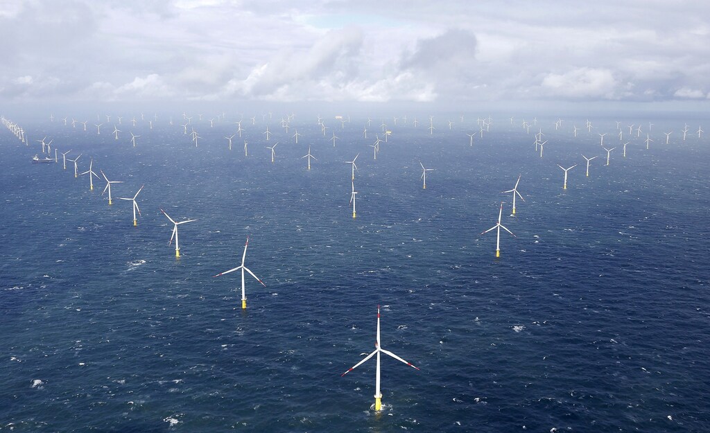 The Amrumbank West offshore wind power park near the island of Amrum, Germany.