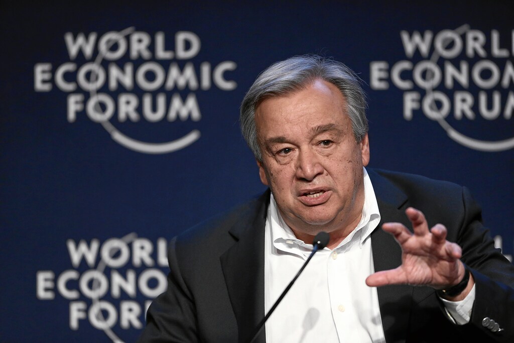DAVOS/SWITZERLAND, 23JAN14 - Antonio Guterres, UN High Commissioner for Refugees, Geneva, speaks during the session 'The Humanitarian Crisis in Syria' at the Annual Meeting 2014 of the World Economic Forum at the congress centre in Davos, January 23, 2014. WORLD ECONOMIC FORUM/swiss-image.ch/Photo Moritz Hager