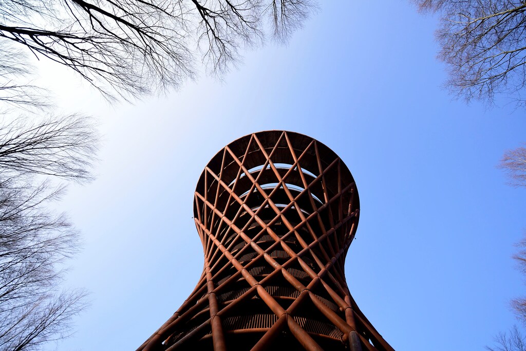 A 45-meter observation tower, designed by EFFEKT Architects, is seen at the Camp Adventure Park in Gisselfeld Klosters forests in South Zealand, Denmark March 30, 2019 Ritzau Scanpix/Tariq Mikkel Khan/via REUTERS ATTENTION EDITORS - THIS IMAGE WAS PROVIDED BY A THIRD PARTY. DENMARK OUT. NO COMMERCIAL OR EDITORIAL SALES IN DENMARK. - RC1EE1E4F440