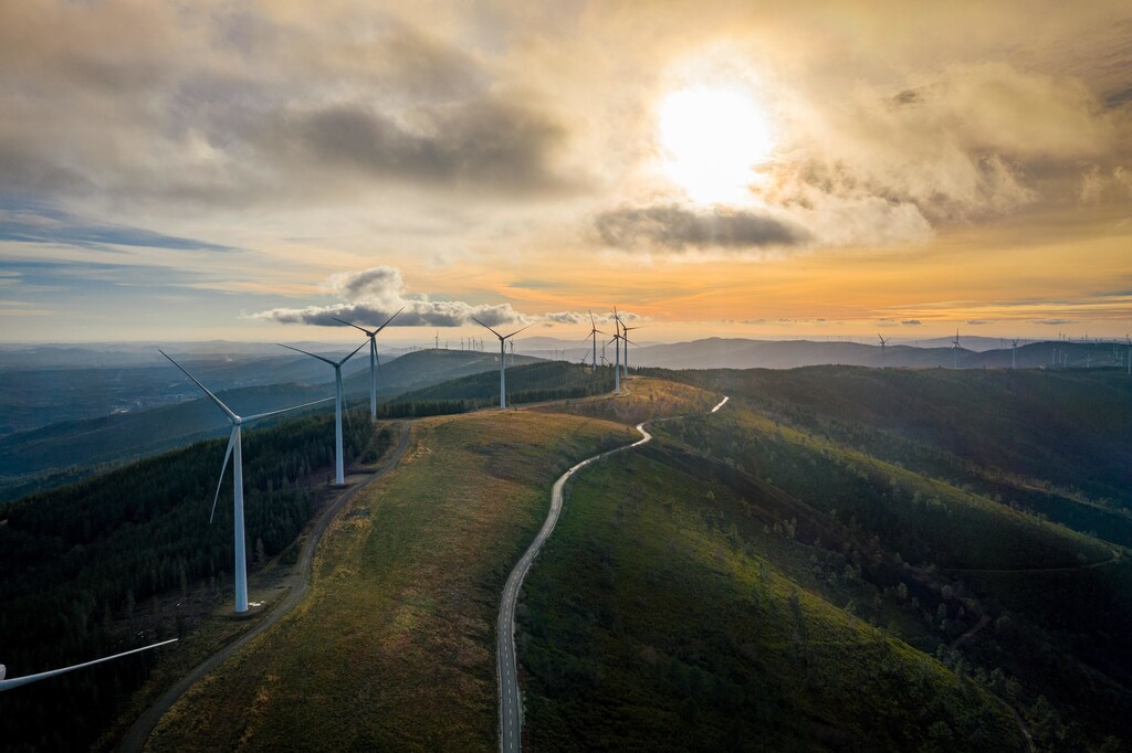 Wind turbines in the countryside.
