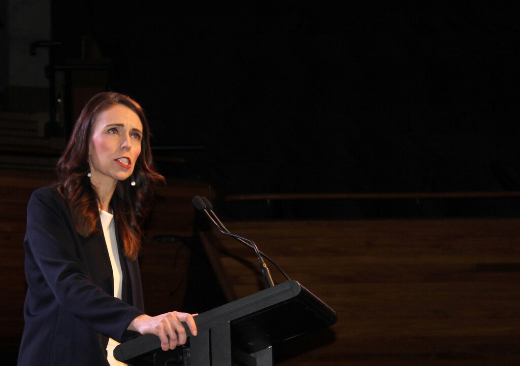 Prime Minister Jacinda Ardern addresses her supporters at a Labour Party event in Wellington, New Zealand, October 11, 2020. REUTERS/Praveen Menon - RC23GJ9CHRK4