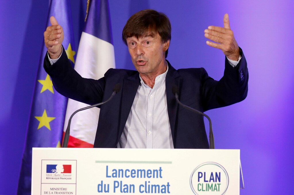 French Minister of Ecological and Social Transition Nicolas Hulot gestures as he speaks during a news conference to present his five-year "Climate plan" in Paris, France, July 6, 2017. REUTERS/Charles Platiau - RTX3AA1B