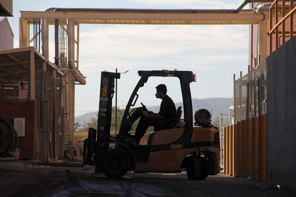 A worker operates a forklift at Minth plant, a manufacturer for the automotive industry, in Aguascalientes, Mexico