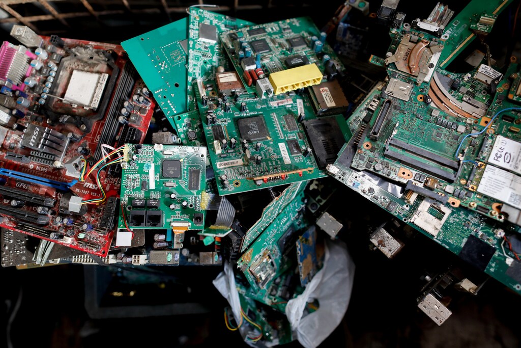 Electronic waste or e-waste from computers is pictured in a junk shop in Makati City, Philippines.