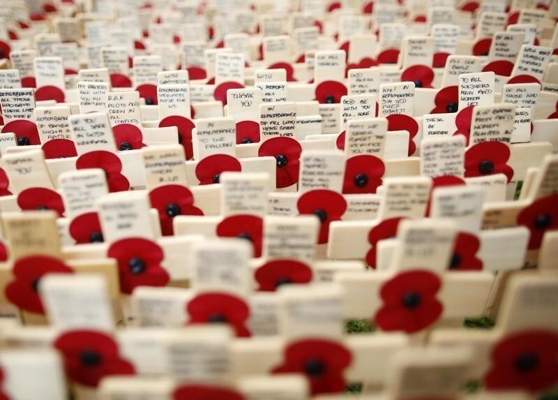 Poppies are seen in the Field of Remembrance in Westminster Abbey in central London, November 6, 2013. REUTERS/Olivia Harris (BRITAIN - Tags: SOCIETY) - GM1E9B705YI01