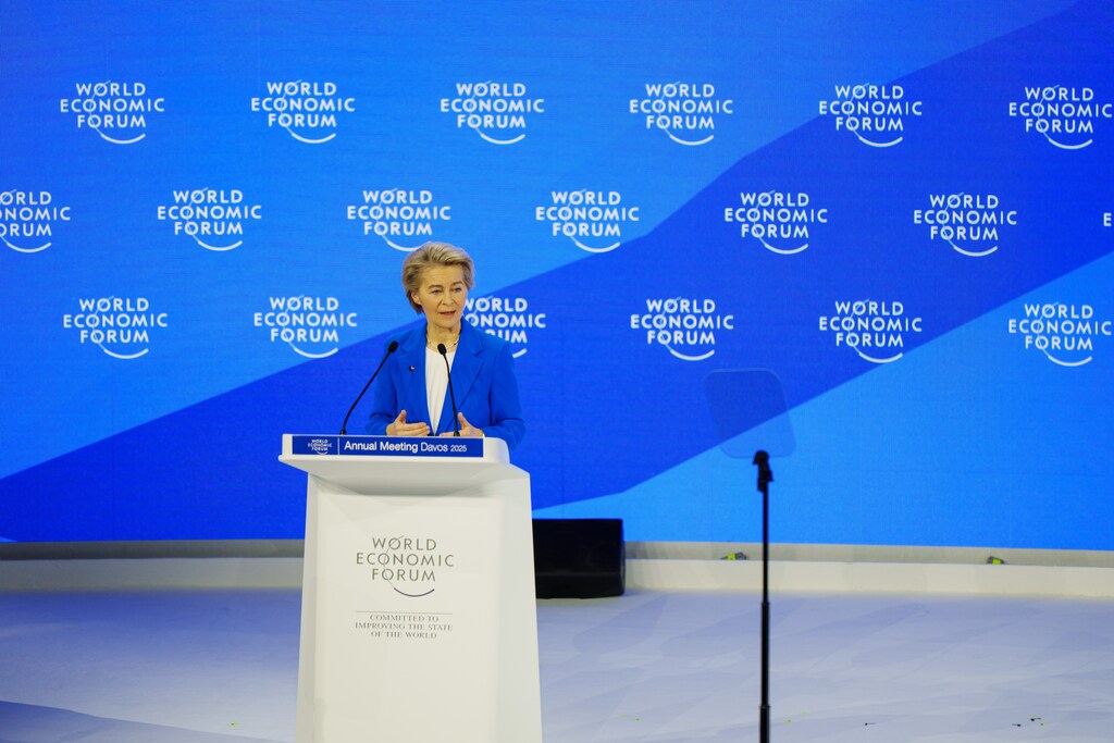 Ursula von der Leyen, President of the European Commission; speaking in Special Address by Ursula von der Leyen, President of the European Commission session at the World Economic Forum Annual Meeting 2025 in Davos-Klosters, Switzerland, 21/1/2025, 10:50 â 11:20 at Congress Centre - Congress Hall. Plenary. Copyright: World Economic Forum / Boris Baldinger