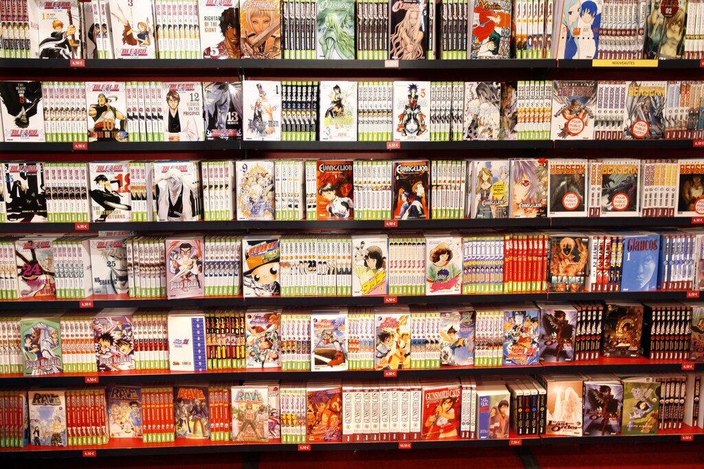 Manga books (japanese comics) are put on sales at the annual Paris book fair March 14, 2008. REUTERS/Charles Platiau (FRANCE) - PM1E43G0YQR01