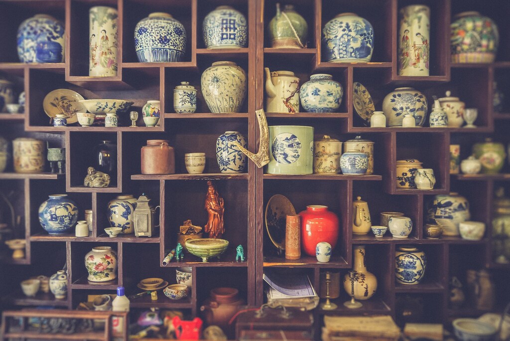 Shelves full of china.