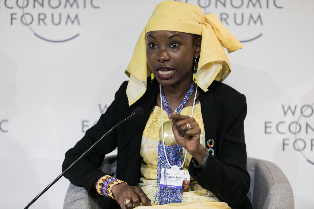 Hindou Oumarou Ibrahim, President, Association for Indigenous Women and Peoples of Chad (AFPAT), Chad speaking during the Session "Nature to the Rescue" at the Annual Meeting 2019 of the World Economic Forum in Davos, January 24, 2019.