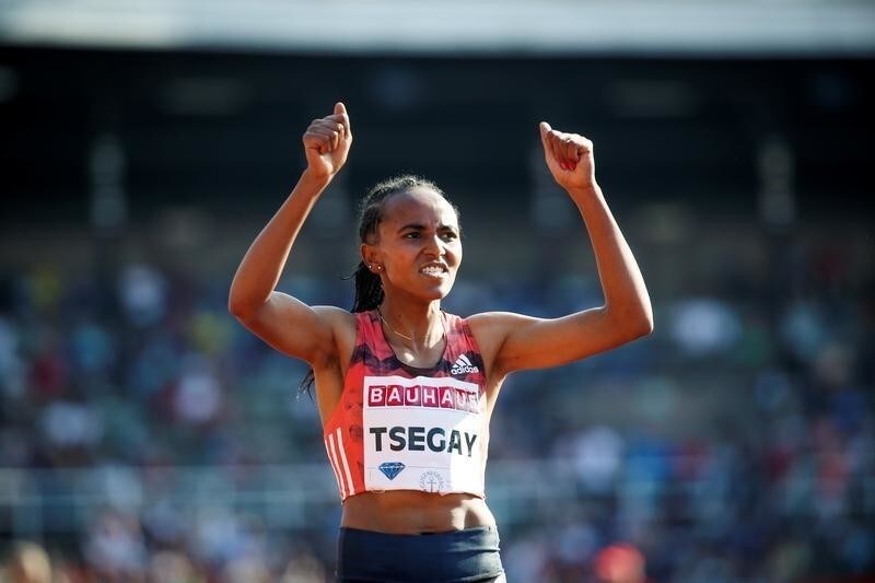 DATE IMPORTED:June 10, 2018IAAF Athletics Diamond League - Women's 1500m - Stockholm Stadium, Stockholm, Sweden - June 10, 2018 - Gudaf Tsegay of Ethiopia competes to win the women's 1500m event.