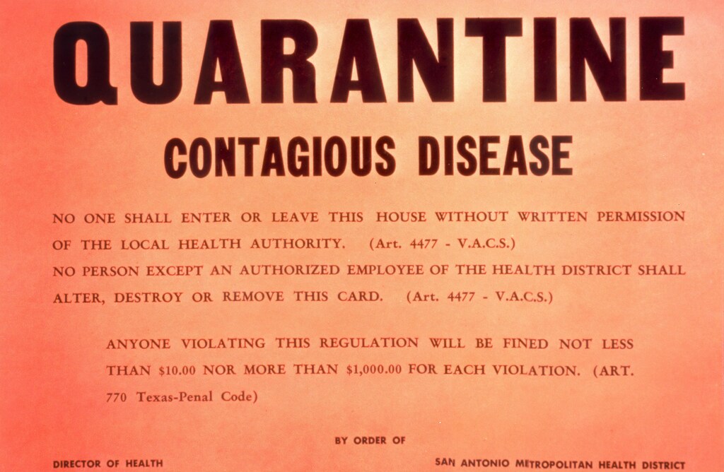 historic sign from CDC on contagious disease quarantine - relevant now for covid-19, coronavirus