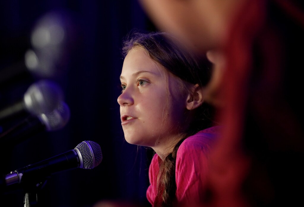 Swedish climate activist Greta Thunberg speaks with other child petitioners from twelve countries around the world who presented a landmark complaint to the United Nations Committee on the Rights of the Child to protest the lack of government action on the climate crisis during a press conference in New York, U.S., September 23, 2019. REUTERS/Shannon Stapleton - RC1B49B512D0