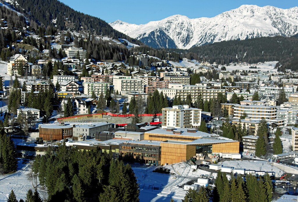 An aerial photo of Davos, the biggest tourism metropolis of the Swiss alps, captured before the opening of the Annual Meeting 2011 of the World Economic Forum in Davos, Switzerland, January 17, 2011.