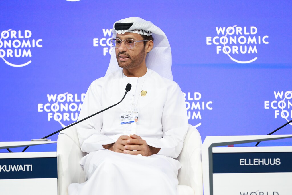 Hatem Dowidar, Group Chief Executive Officer, e&, United Arab Emirates; Helmut Reisinger, CEO, Europe, Middle East and Africa, Palo Alto Networks, USA; Jeremy Jurgens, Managing Director, World Economic Forum; Mohamed Al Kuwaiti, Head of Cybersecurity, United Arab Emirates Government, United Arab Emirates; Rachel Ellehuus, Director-General, Royal United Services Institute, United Kingdom; Ravi Agrawal, Editor-in-Chief, Foreign Policy Group, USA; speaking in The New Cyber Order: Cooperation Amid Turbulence session at the Annual Meetings of the Global Future Councils and Cybersecurity 2025 in Dubai, United Arab Emirates, 14/10/2025, 09:30 â 10:30, 126 - Madinat Jumeirah Conference Centre. Plenary Hall. Copyright: World Economic Forum / Deepu Das
