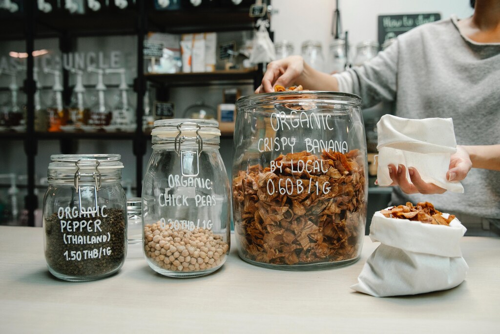 Reusable jars being filled up.