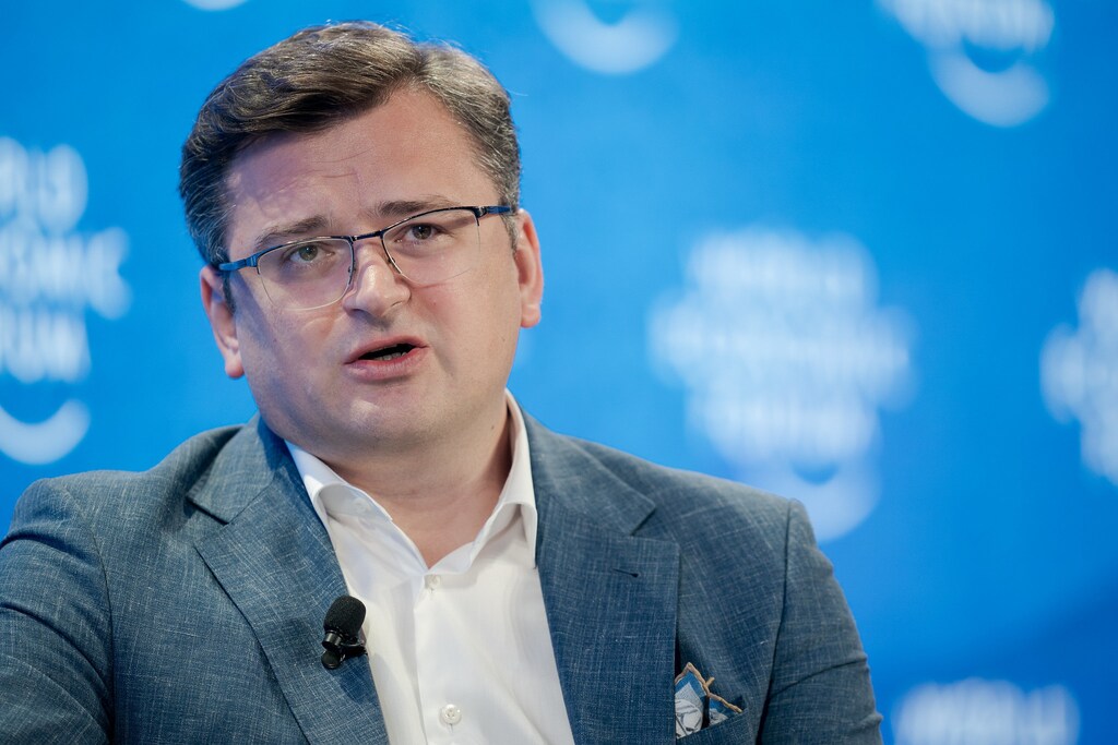 Dmytro Kuleba, Minister of Foreign Affairs of Ukraine and Hadley Gamble, Reporter and Anchor, CNBC, United Kingdom speaking in the A Conversation with Dmytro Kuleba, Minister of Foreign Affairs of Ukraine session at the World Economic Forum Annual Meeting 2022 in Davos-Klosters, Switzerland, 25 May.