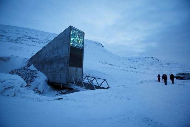 The entrance to the international gene bank Svalbard Global Seed Vault (SGSV) is pictured outside Longyearbyen on Spitsbergen, Norway, February 29, 2016. REUTERS/Heiko Junge/NTB Scanpix ATTENTION EDITORS - THIS PICTURE WAS PROVIDED BY A THIRD PARTY. THIS PICTURE IS DISTRIBUTED EXACTLY AS RECEIVED BY REUTERS, AS A SERVICE TO CLIENTS. NORWAY OUT. NO COMMERCIAL OR EDITORIAL SALES IN NORWAY.