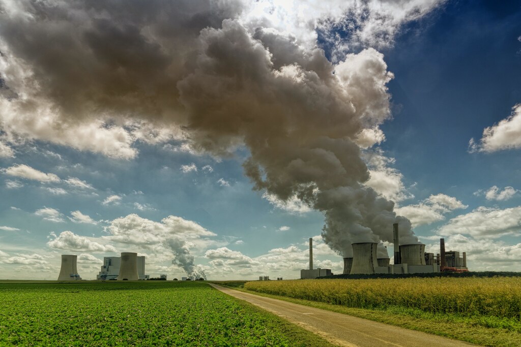 Power units emitting fumes in the countryside.