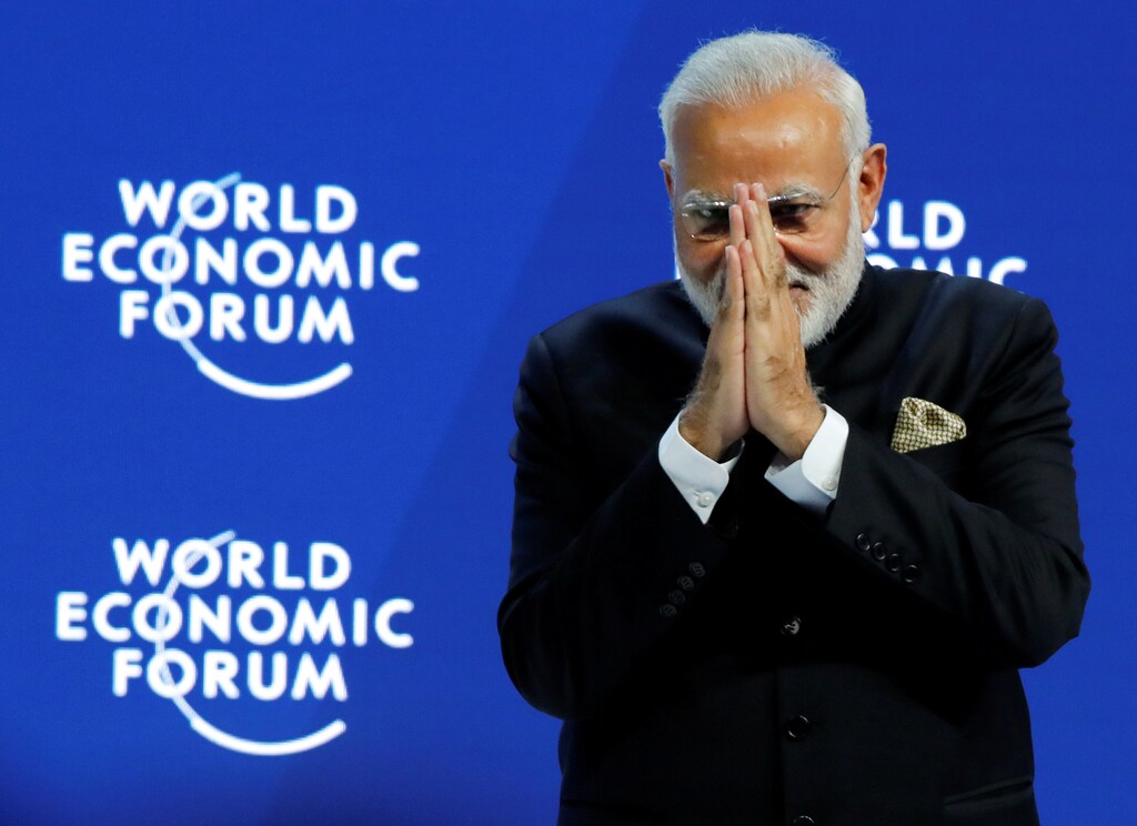 India's Prime Minister Narendra Modi gestures at the Opening Plenary during the World Economic Forum (WEF) annual meeting in Davos, Switzerland, January 23, 2018. REUTERS/Denis Balibouse TPX IMAGES OF THE DAY - RC1BA3B1E8F0