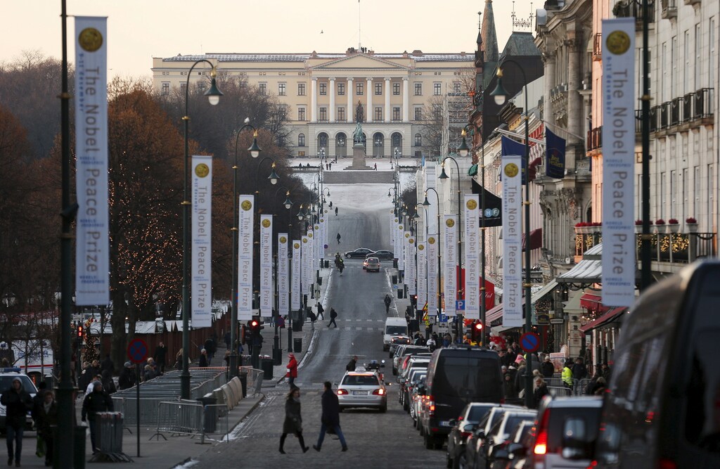 The Royal Palace is seen at the end of Karl Johans Gate in Oslo, Norway, in this December 11, 2012 file photo. REUTERS/Suzanne Plunkett/Files - RTX29MFW