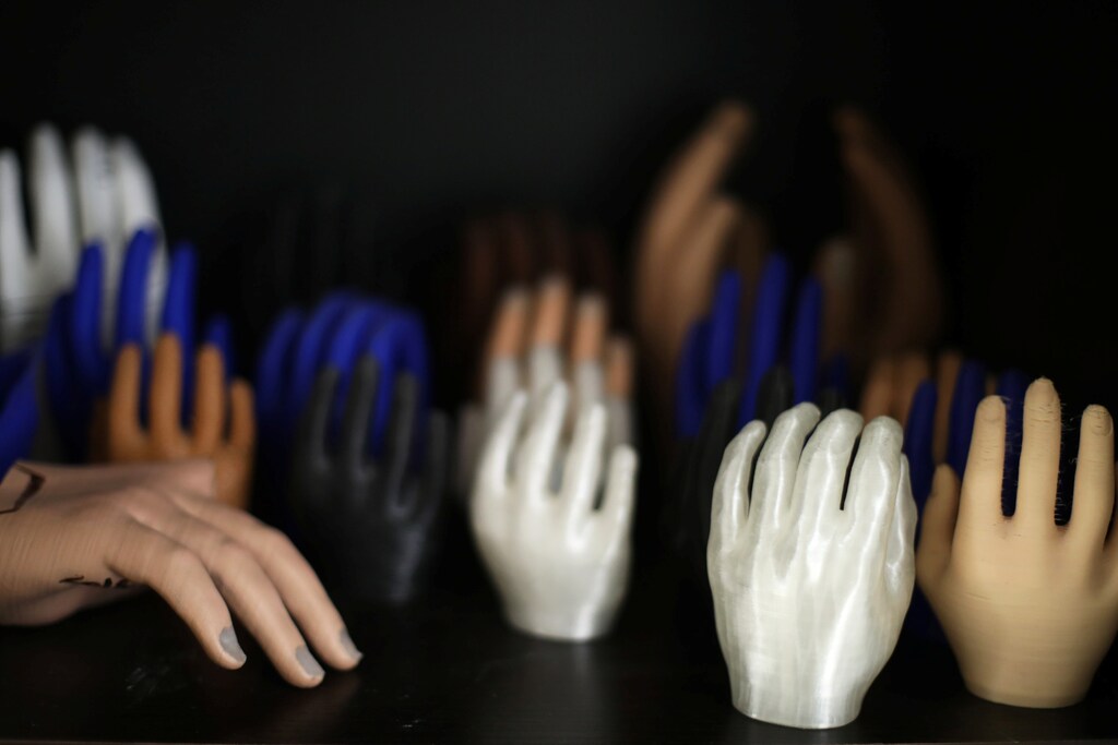 3D-printed prosthetic hands are pictured at the MSF-run hospital in Amman, Jordan January 28, 2019. Picture taken January 28, 2019. REUTERS/Muhammad Hamed - RC19798300D0