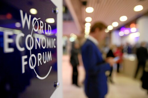 DAVOS/SWITZERLAND, 23JAN15 - The logo is seen in the congress centre during the Annual Meeting 2015 of the World Economic Forum in Davos, January 23, 2015. WORLD ECONOMIC FORUM/swiss-image.ch/Photo Michele Limina