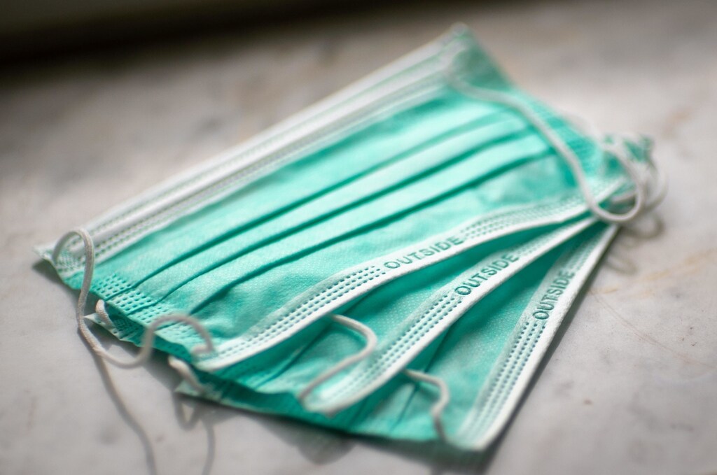 A zoomed-in view of face masks used to protect against COVID-19.