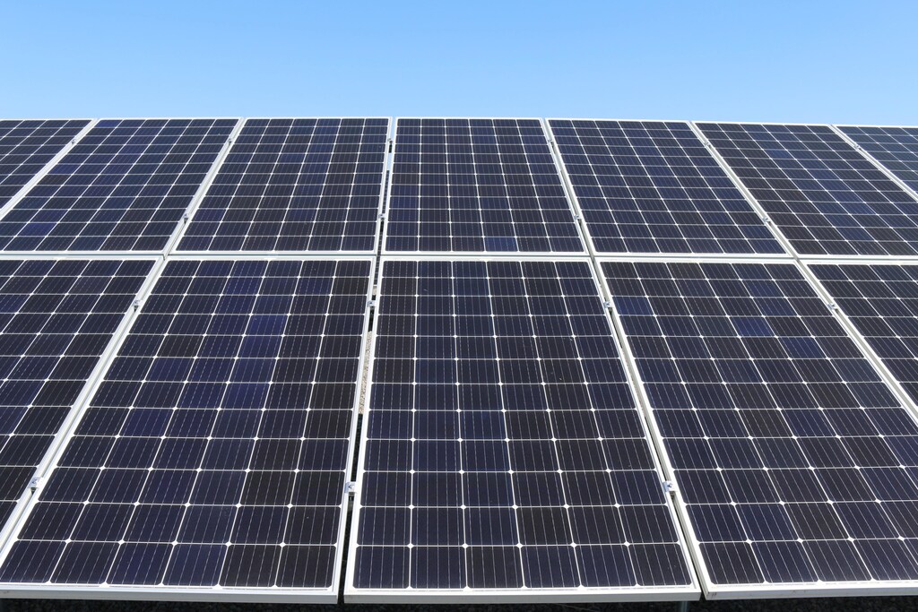 Solar panels during daytime.