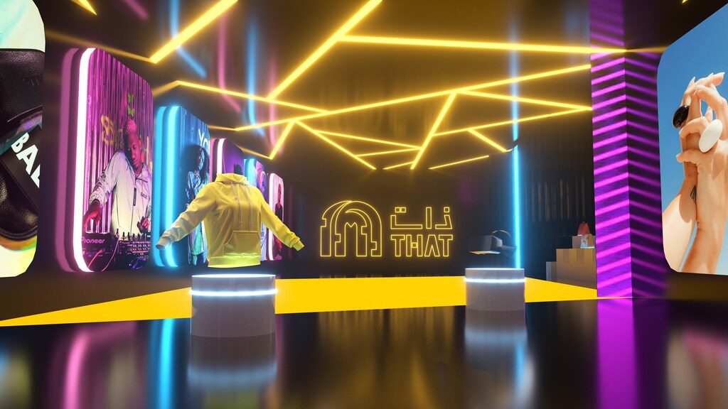 a yellow hoodie pictured inside the mall of the metaverse