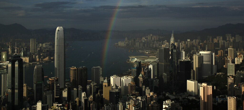 A rainbow arches over Hong Kong's Victoria Harbour June 19, 2012.