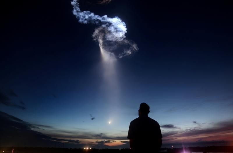 A SpaceX Falcon 9 rocket exits the atmosphere for a cargo resupply mission to the International Space Station, over Cape Canaveral, Florida, U.S., June 29, 2018.