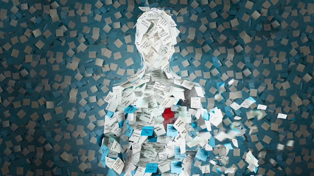 Person covered in Post-It notes