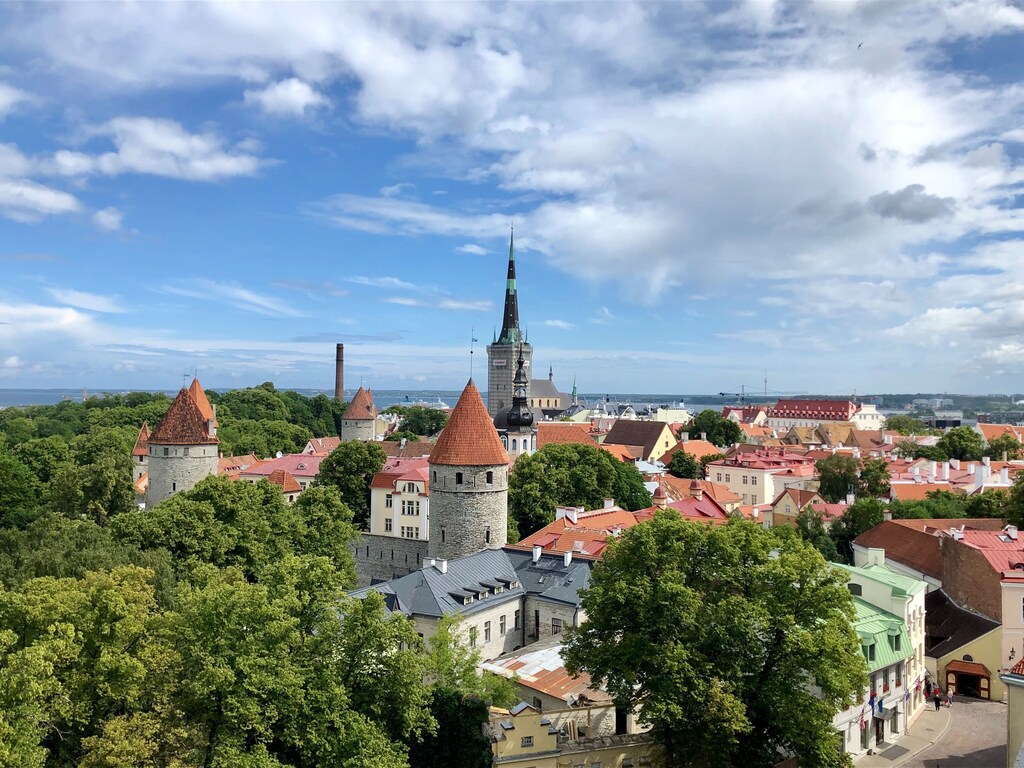 View of the skyline of Old Town Tallinn, the capital city of Estonia.