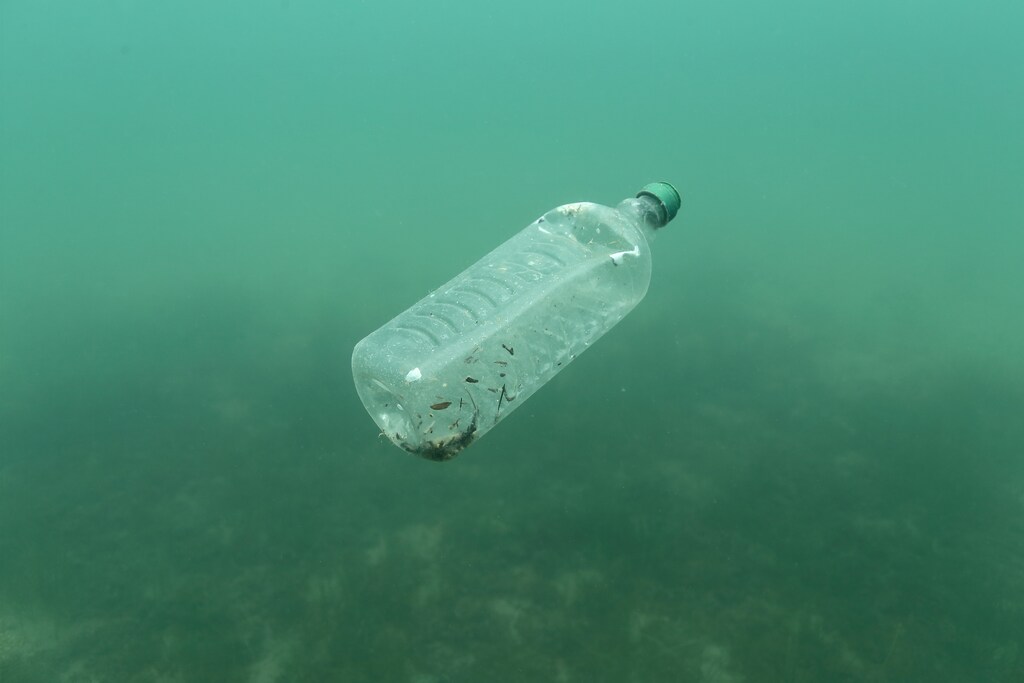 A plastic bottle is seen floating in an Adriatic sea of the island Mljet, Croatia, May 30, 2018. Picture taken May 30, 2018. REUTERS/Antonio Bronic - RC1287030070