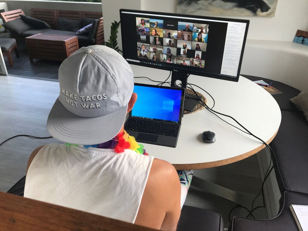 A man named Ben (who declined to give his last name) participates in a mental health group online chat, conducted via the internet because of social distancing regulations to curb the spread of the coronavirus disease (COVID-19), in Sydney, Australia, April 24, 2020. REUTERS/Jill Gralow - RC2YAG9Y4R8U