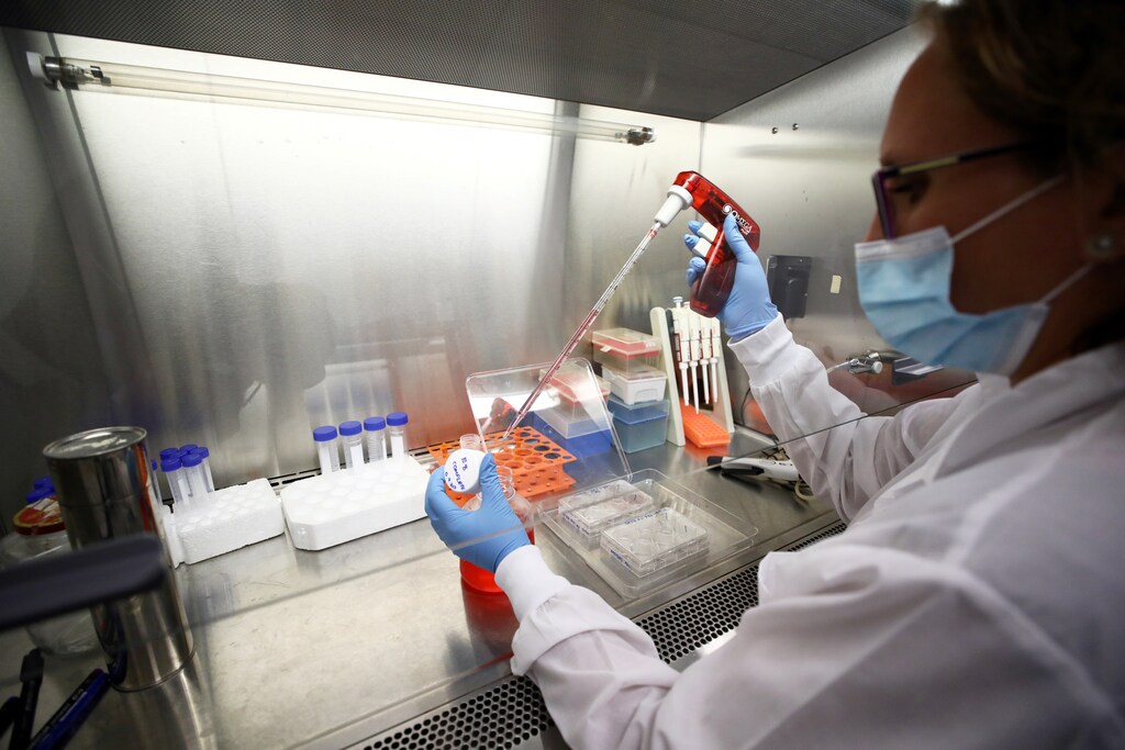 A laboratory technician works during a demonstration for Reuters, revealing part of a technology by Betalin Therapeutics, who say they developed an artificial biological pancreas that can be implanted in diabetics and render daily insulin injections unnecessary, at Hadassah Ein Kerem Hospital, in Jerusalem September 14, 2020. Picture taken September 14, 2020. REUTERS/Ammar Awad - RC2LZI9A701H