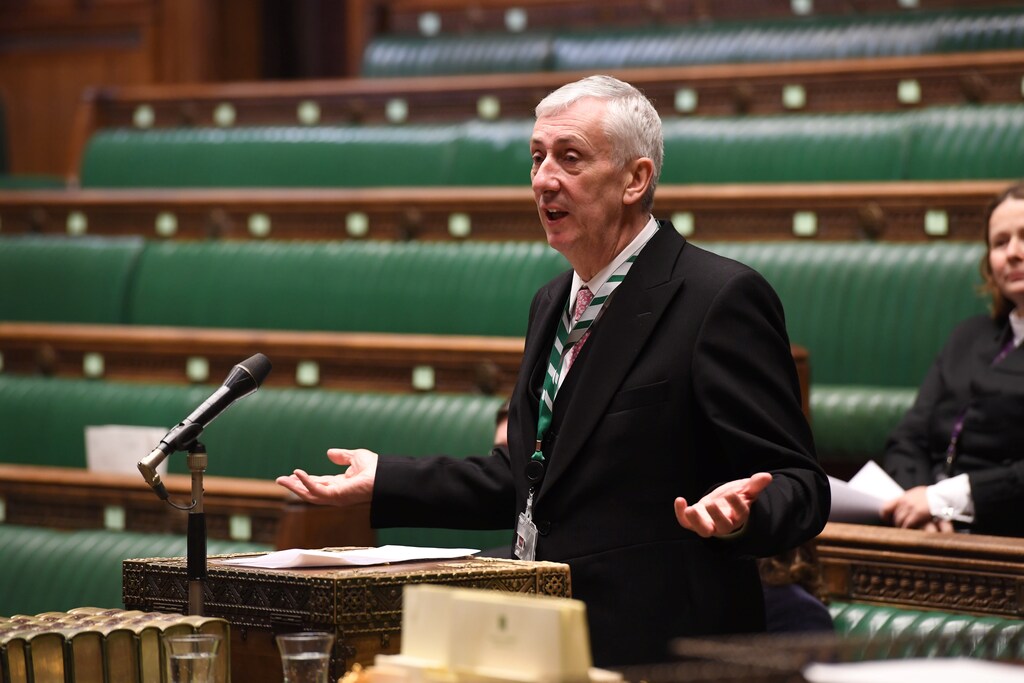 Britain's Speaker of The House of Commons Sir Lindsay Hoyle speaks during a meeting with new members to the chamber in the House of Commons, in London, Britain January 15, 2020. Â©UK Parliament/Jessica Taylor/Handout via REUTERS THIS IMAGE HAS BEEN SUPPLIED BY A THIRD PARTY. - RC2HGE9MTQXY