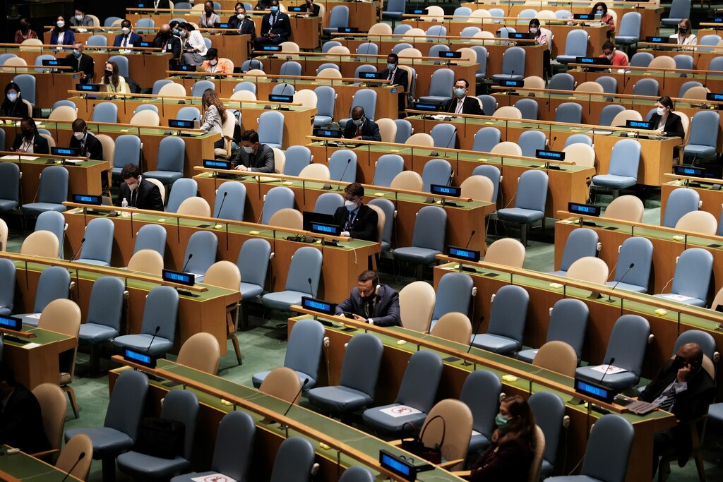Due to coronavirus disease (COVID-19) restrictions, a smaller number of delegates are attending the 76th session of the United Nations General Assembly at the U.N. headquarters in New York, U.S., September 23, 2021. Spencer Platt/Pool via REUTERS - RC2LVP9MO681